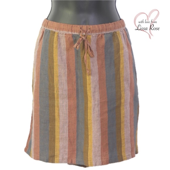 Fall Striped Linen Essential Pull-On Knee-length Skirt (Garnet Hill) - Picture 1 of 3
